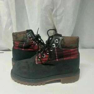 Timberland Heritage 6" Youth Boy Sz 13 Waterproof Camo Plaid Leather Boot Black